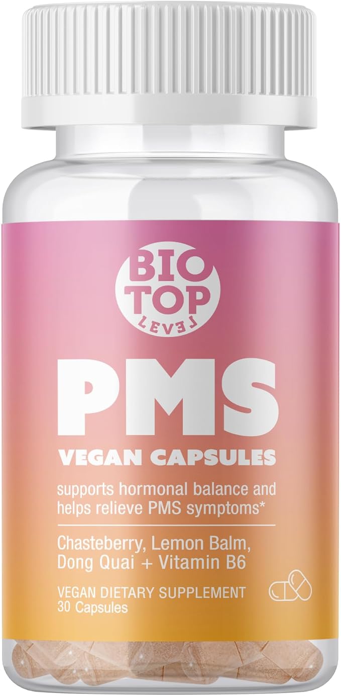 PMS Support Supplement for Women & PMS Relief, Hormone Balance & Menstrual Period Relief for Cramps, Bloating & Mood Swings with Chasteberry, Vitamin B6, Lemon Balm, Dong Quai, 30 Count