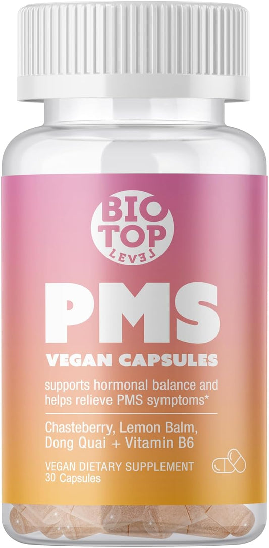 PMS Support Supplement for Women & PMS Relief, Hormone Balance & Menstrual Period Relief for Cramps, Bloating & Mood Swings with Chasteberry, Vitamin B6, Lemon Balm, Dong Quai, 30 Count
