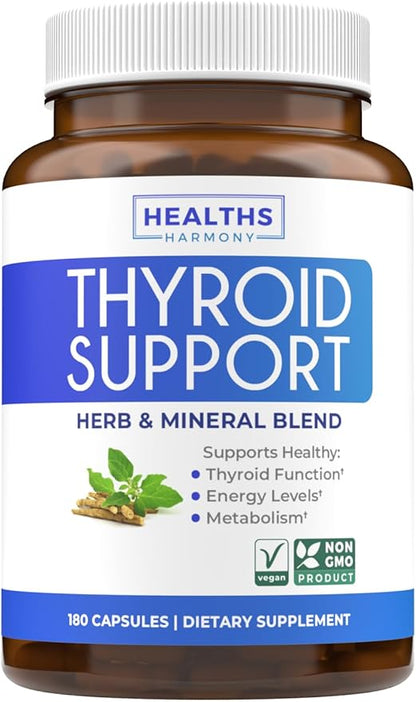 Thyroid Support with Iodine - 180 Capsules (Non-GMO) Improve Your Energy - Ashwagandha Root, Zinc, Selenium, Vitamin B12 Complex - Thyroid Health Supplement for Women and for Men - 90 Day Supply…