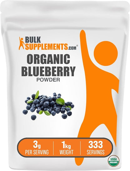 BulkSupplements.com Organic Blueberry Powder - Blueberry Supplement, Wild Blueberry Powder - Antioxidant Support, Gluten Free, 3g per Serving, 1kg (2.2 lbs) (Pack of 1)