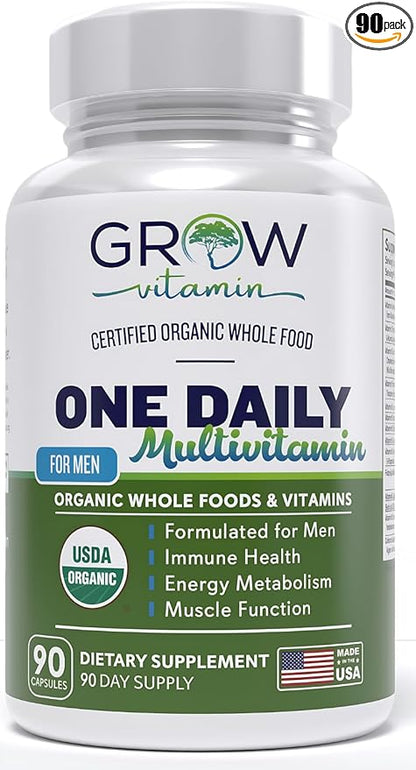 One Daily Multivitamin for Men - with Vitamins & Minerals + Organic Whole Foods, Supplement to Boost Energy, General Health - Non-GMO - 90 Capsules | 3 Month Supply