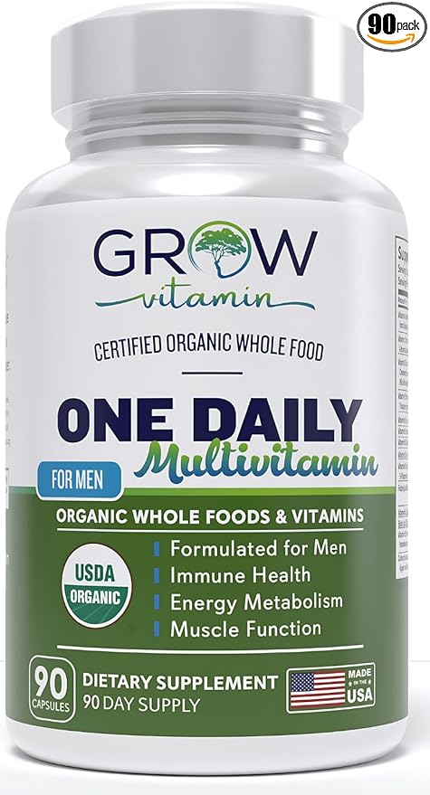 One Daily Multivitamin for Men - with Vitamins & Minerals + Organic Whole Foods, Supplement to Boost Energy, General Health - Non-GMO - 90 Capsules | 3 Month Supply
