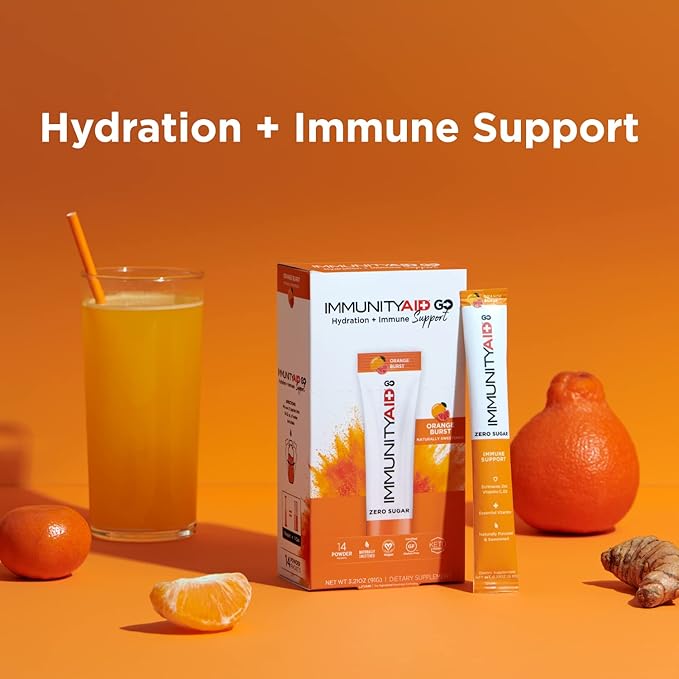 Immunity AID GO! Zero Sugar Immunity + Hydration Packet, Vitamin C, Echinacea, Zinc, Astragalus Root, Vegan & Gluten-Free, Naturally Sweetened, No Caffeine, 30 Count (Pack of 1)