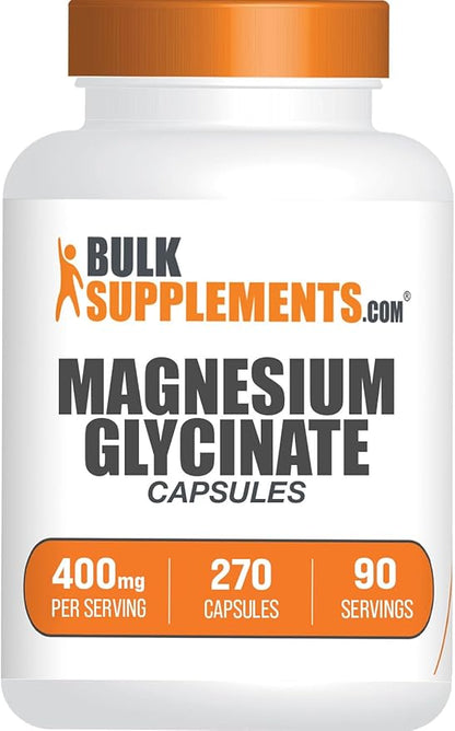 BulkSupplements.com Magnesium Glycinate Capsules - Magnesium Bisglycinate, Magnesium Supplement, Magnesium Glycinate 400mg - Gluten Free, 3 Capsules per Serving, 270 Capsules (Pack of 1)