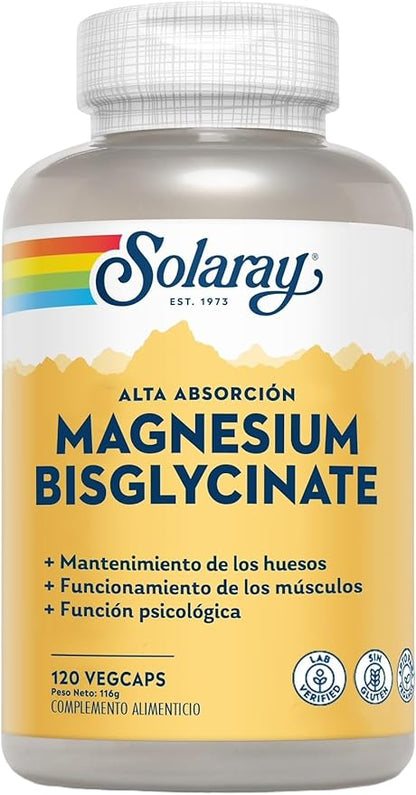 SOLARAY Magnesium Glycinate Capsules, Chelated Magnesium Bisglycinate w/BioPerine, Higher Absorption Magnesium Supplement - Bones, Muscles, Heart Support, Vegan, 275 Count (30 Servings, 120 VegCaps)