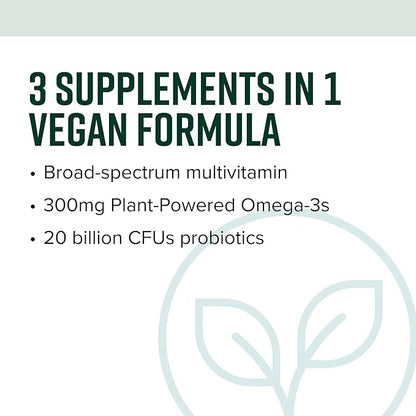 Vibrant Health, Trilogy Vegan, Probiotic Multivitamin with an Essential Blend of Omega-3 from Vegan Algal Oil, Vitamin A, B12, C, D3, E, Selenium, Magnesium & Zinc, 30 Servings