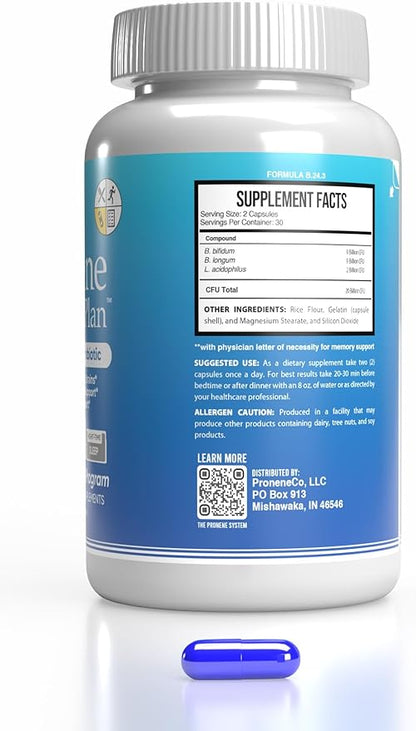 Pronene Memory Plan Advanced Probiotic | Top 3 strains w/Lactobacillus acidophilus, Bifidobacterium bifidum, Bifidobacterium longum | Supports Immunity, microbiome, Memory Health (60caps)