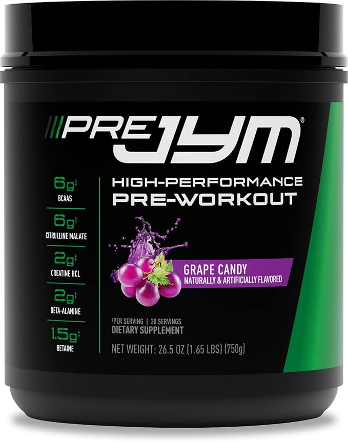 JYM Supplement Science Pre JYM Grape Candy Pre Workout Powder for Men & Women, BCAAs, Nootropics, Creatine HCI, Citrulline, Beta-Alanine, Betaine, Taurine, Huperzine, 30 Servings