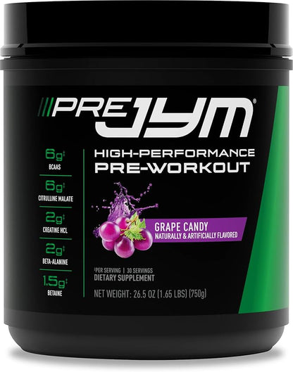 JYM Supplement Science Pre JYM Grape Candy Pre Workout Powder for Men & Women, BCAAs, Nootropics, Creatine HCI, Citrulline, Beta-Alanine, Betaine, Taurine, Huperzine, 30 Servings