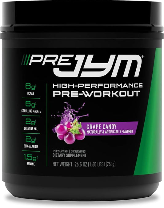 JYM Supplement Science Pre JYM Grape Candy Pre Workout Powder for Men & Women, BCAAs, Nootropics, Creatine HCI, Citrulline, Beta-Alanine, Betaine, Taurine, Huperzine, 30 Servings