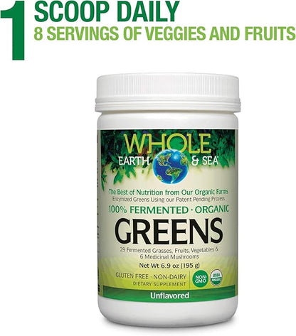 Natural Factors Whole Earth & Sea, Organic Fermented Greens, Vegan Whole Food Supplement, Unflavored, 6.9 Oz