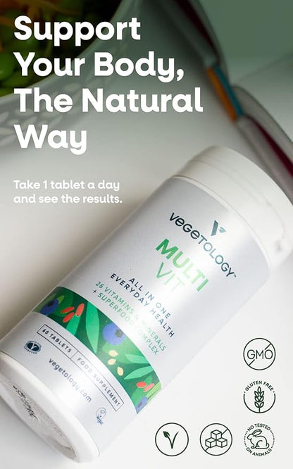 MultiVit Vegan Multivitamin Supplement, 26 Vitamin & Minerals – Vitamin Supplements for Metabolic, Brain Function & Immune Support – Multivitamin for Women, Men & Children