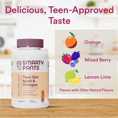 SmartyPants Teen Girl Multivitamin Gummies: Omega 3 Fish Oil (EPA/DHA), Vitamin D3, C, Vitamin B12, B6, Vitamin A, K & Zinc, Gluten Free, Three Fruit Flavors, 120 Count (30 Day Supply) (Pack of 2)