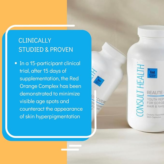 Consult Health Beaute Caps Pro - Collagen Supplement - Biotin 10,500mcg, MSM, Blood Orange for Skin, Hair, Nails Health - Collagen Vitamins - Anti-Aging, USA Made