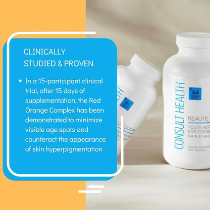 Consult Health Beaute Caps Pro - Collagen Supplement - Biotin 10,500mcg, MSM, Blood Orange for Skin, Hair, Nails Health - Collagen Vitamins - Anti-Aging, USA Made