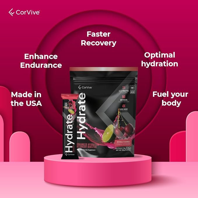 Hydrate Electrolyte Drink Mix | Cherry Limeade Flavor | NSF Certified | Electrolytes, Vitamin C, Magnesium, Zinc, Potassium | Used by Athletes & US Military | Boost Performance | 15 Packs