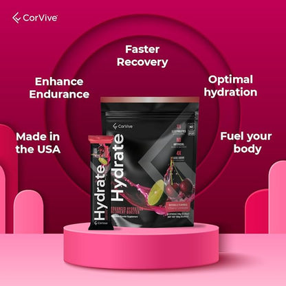 Hydrate Electrolyte Drink Mix | Cherry Limeade Flavor | NSF Certified | Electrolytes, Vitamin C, Magnesium, Zinc, Potassium | Used by Athletes & US Military | Boost Performance | 15 Packs