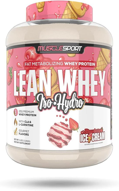 Musclesport Lean Whey Revolution™ Protein Powder - Whey Protein Isolate - Low Calorie, Low Carb, Low Fat, Incredible Flavors - 25g Protein per Scoop - 5lb Strawberry Creme