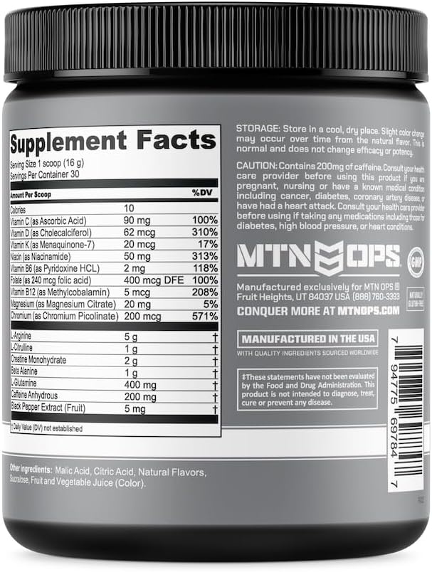 MTN OPS Yeti Monster Pre-Workout Powder Energy Drink 30-Serving Tub, Black Cherry