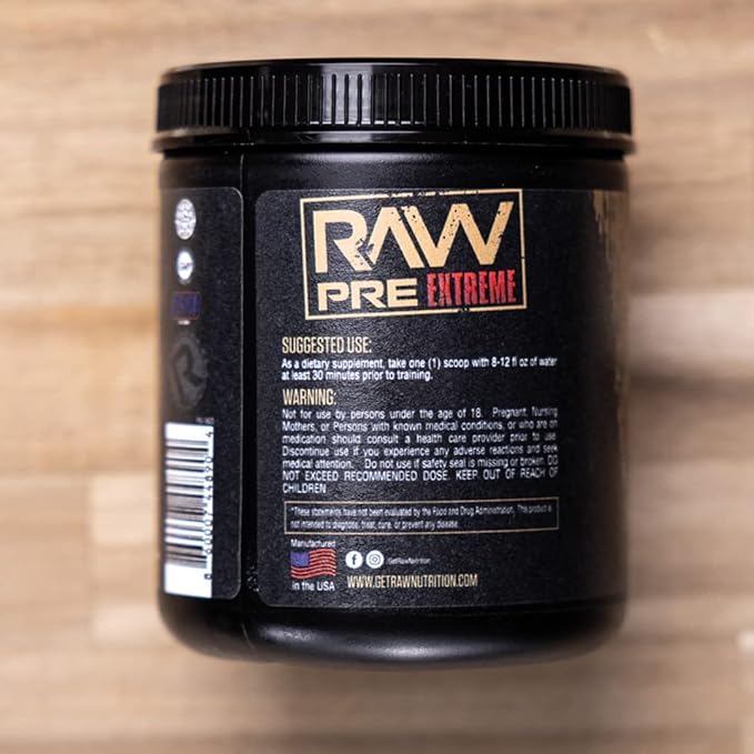 RAW Preworkout Extreme | High Stimulant Preworkout Powder Drink, Extreme Energy, Focus and Endurance Booster | Explosive Strength and Pump During Workout for Max Gains | Fruit Burst (30 Servings)
