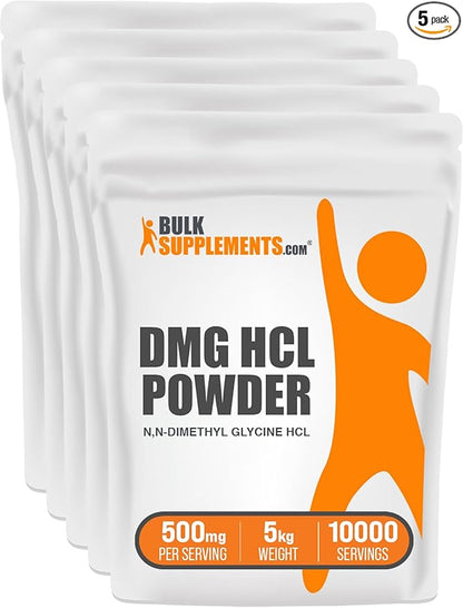 BulkSupplements.com DMG HCl Powder - N,N-Dimethylglycine HCl, DMG Supplements, DMG 500mg, DMG Dimethylglycine Powder - Gluten Free, 500mg per Serving, 5kg (11 lbs) (Pack of 5)