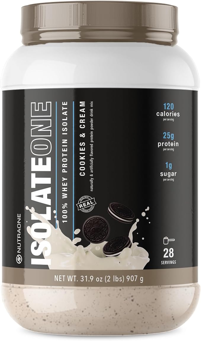 NutraOne IsolateOne Whey Isolate Protein Powder 100% Pure Whey Isolate Powder (Cookies & Cream - 28 Servings)