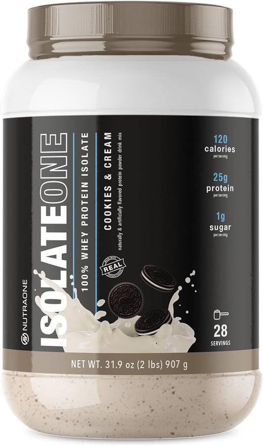 NutraOne IsolateOne Whey Isolate Protein Powder 100% Pure Whey Isolate Powder (Cookies & Cream - 28 Servings)
