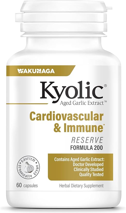 Kyolic Aged Garlic Extract Formula 200, Cardiovascular & Immune, Reserve 60 Capsules (Packaging May Vary)