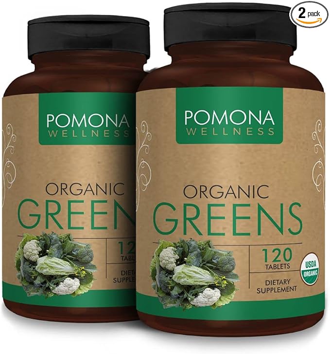 Pomona Wellness Organic Super Greens Supplement, Full Of Superfood Vitamins & Minerals, Fruits & Vegetable, Greens Powder for Bloating and Digestion, USDA Organic, Non-GMO, Vegan, 120 Tablets (2 Pack)