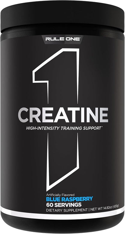 Rule 1 Creatine Powder – Pure Micronized Creatine Monohydrate for High-Intensity Exercise and Lean Body Mass Support, Flavored and Unflavored (60 Servings, Blue Rasperry)
