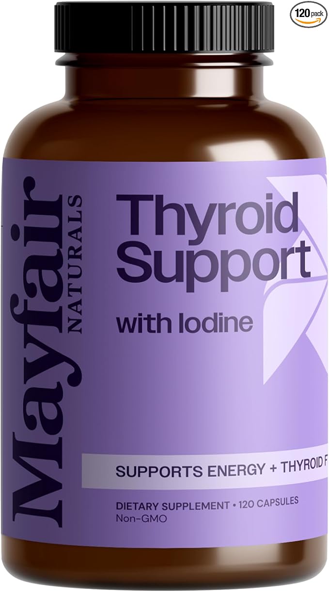 Thyroid Support with Iodine, Natural Supplement for Women and Men, Supports Energy and Thyroid Health, 120 Capsules