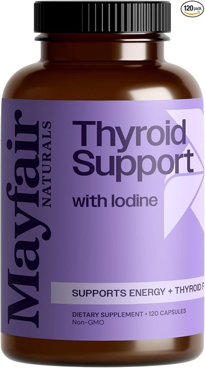 Thyroid Support with Iodine, Natural Supplement for Women and Men, Supports Energy and Thyroid Health, 120 Capsules