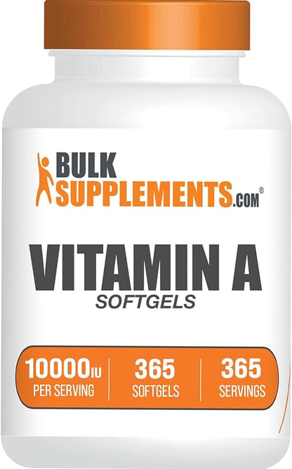 BulkSupplements.com Vitamin A 10000 IU Softgels - as Retinyl Palmitate, Vitamin A Supplement - for Eye & Immune Support, Gluten Free, 1 Softgel per Serving, 365 Count (Pack of 1)