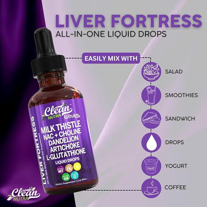 Milk Thistle NAC Liver Cleanse Detox & Repair Supplement Liver Support Liquid Drops with Dandelion Extract, Artichoke, Chanca Piedra, Beet Root, Choline, L-Glutathione, Ginger, Burdock, Schisandra
