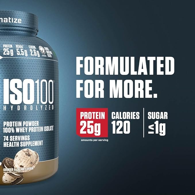 Dymatize ISO100 Hydrolyzed Protein Powder, 100% Whey Isolate Protein, 25g of Protein, 5.5g BCAAs, Gluten Free, Fast Absorbing, Easy Digesting, Cookies and Cream, 5 Pound