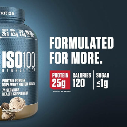 Dymatize ISO100 Hydrolyzed Protein Powder, 100% Whey Isolate Protein, 25g of Protein, 5.5g BCAAs, Gluten Free, Fast Absorbing, Easy Digesting, Cookies and Cream, 5 Pound
