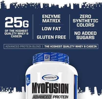 Gaspari Nutrition Myofusion Advanced Protein, Protein Blend with Whey Protein, Casein Protein and Isolate Protein, Low Fat and Gluten Free (Birthday Cake, 4 Pound)