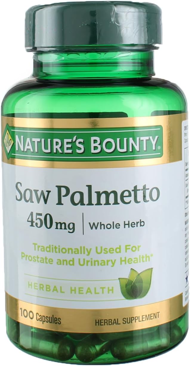 Nature's Bounty Saw Palmetto, Herbal Health Supplement, Prostate and Urinary Health, 450 mg, 100 Capsules