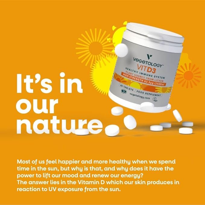 Chewable Vitamin D3 Tablets – High Strength 62.5µg 2,500IU Vitamin D3 Cholecalciferol – Vegan Gluten Free VIT D3 Vitamin Supplements (60Ct)