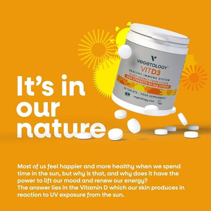 Chewable Vitamin D3 Tablets – High Strength 62.5µg 2,500IU Vitamin D3 Cholecalciferol – Vegan Gluten Free VIT D3 Vitamin Supplements (60Ct)