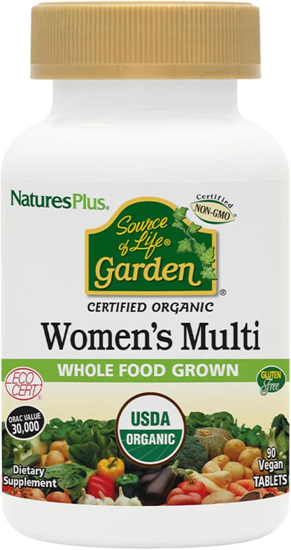 Natures Plus Source of Life Garden Organic Women’s Multivitamin - Pure, Natural Whole Food Ingredients - 90 Vegan Tablets (30 Servings)