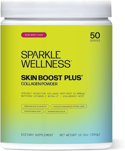 Sparkle Wellness Skin Boost Plus (Mixed Berry) [50-Serves] | Collagen Powder Supplement with VERISOL Bioactive Hydrolyzed Collagen Peptides, Vitamin C & Hyaluronic Acid to Improve Skin Elasticity