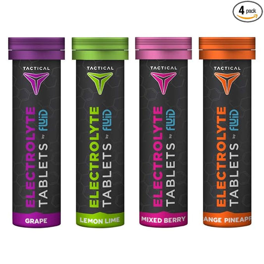 Fluid Tactical- Effervescent Hydration Tablets, Electrolyte Replacement & Dehydration Prevention, 4 Pack, 40 Servings (Variety)