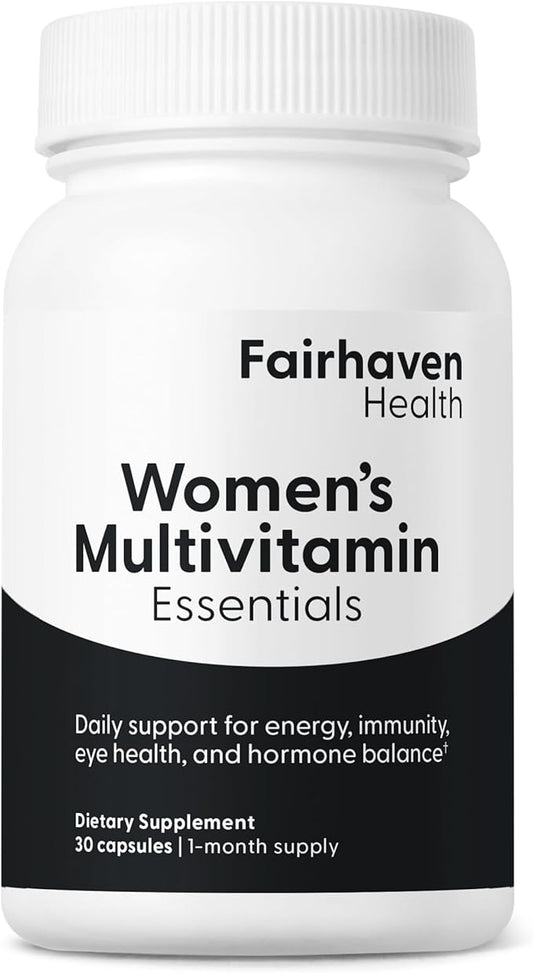 Fairhaven Health Women’s Multivitamin Essentials | Once-Daily Women’s Multivitamin Support for Energy, Immune Health, Eye Health, Hormone Balance | Gluten, Dairy, Soy Free | Non-GMO | 30 Capsules