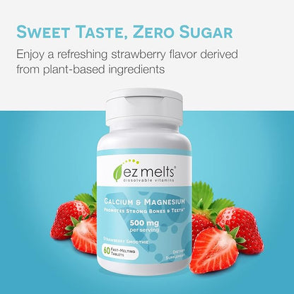 EZ Melts Dissolvable Calcium & Magnesium Supplement with Vitamin D3, Sugar-Free, 1-Month Supply