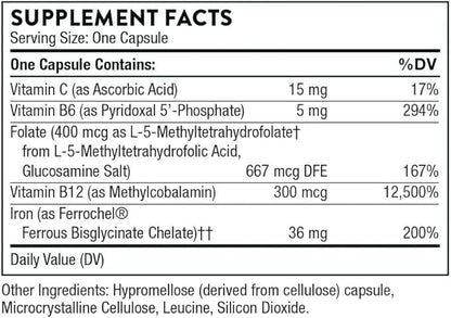 THORNE Ferrasorb - 36 mg Iron with Essential Nutrients - Complete Blood Support Formula - Elemental Iron, Folate, B and C Vitamins for Optimal Absorption - Gluten-Free - 60 Capsules