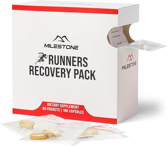 Running Recovery Pack - Marathon Training Nutrition to Recover Faster, More Energy and Run Faster, Great Running Aid as Pre Workout, Endurance Running Supplement - 60 Packets | 180 Capsules