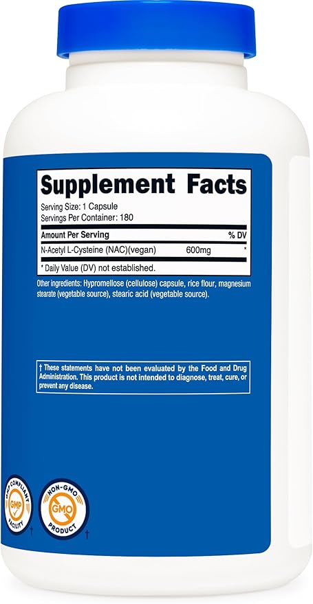 Nutricost N-Acetyl L-Cysteine (NAC) 600mg, 180 Capsules - Non-GMO, Gluten Free