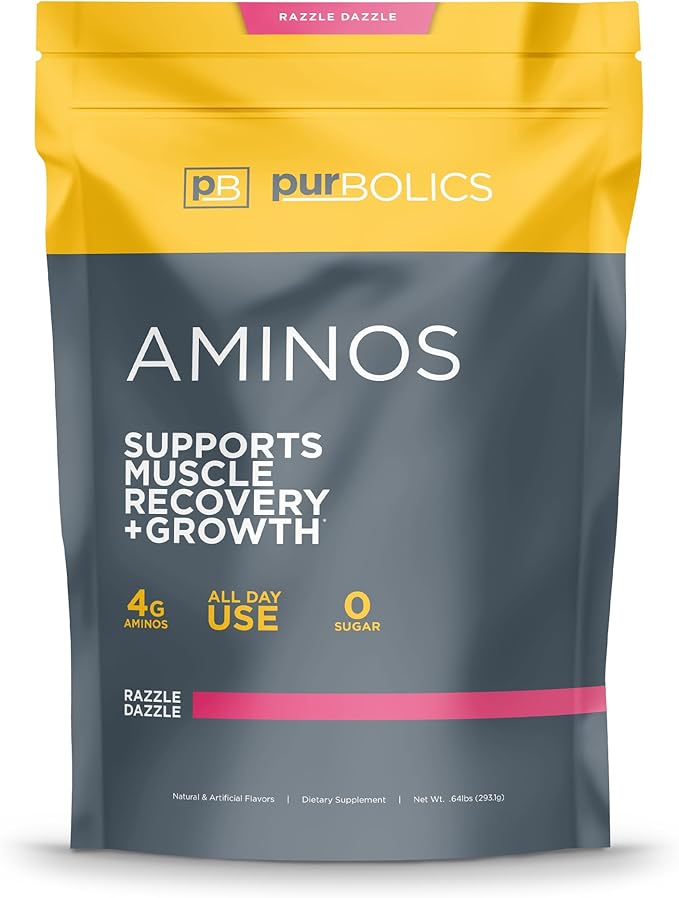Aminos | 4g of Free-Form Amino Acids, Beta-Alanine, 0 Sugar & 60 Servings (Razzle Dazzle)