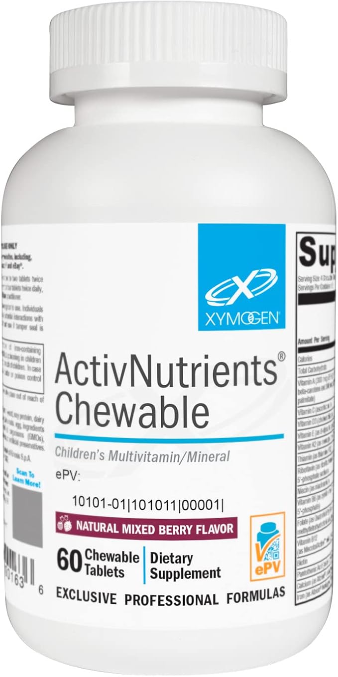 XYMOGEN Children's ActivNutrients Chewable - Mixed Berry Multivitamin for Kids - Multi Vitamin Multimineral for Wellness + Immune Support - Chelated Minerals + B Vitamins with Folate (60 Tablets)